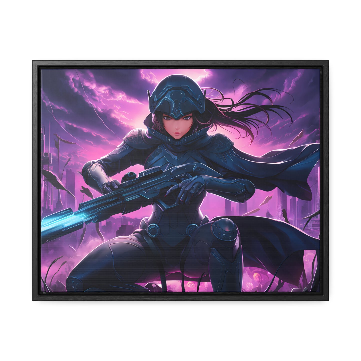 Shadow Sentinel: Neon Hunter - Gallery Canvas Wraps, Horizontal Frame