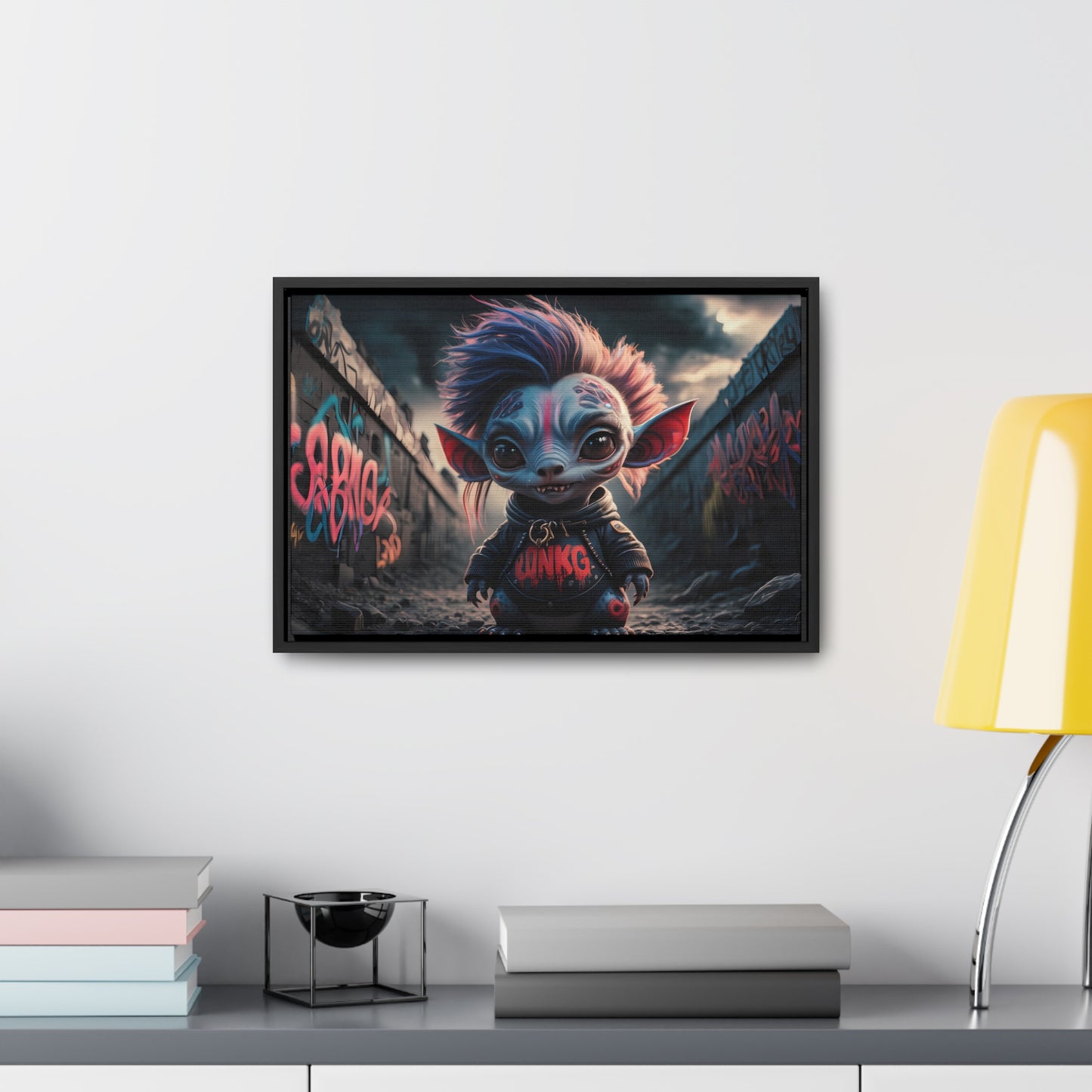 Rebel Gremlin in the Neon Alley - Gallery Canvas Wraps, Horizontal Frame