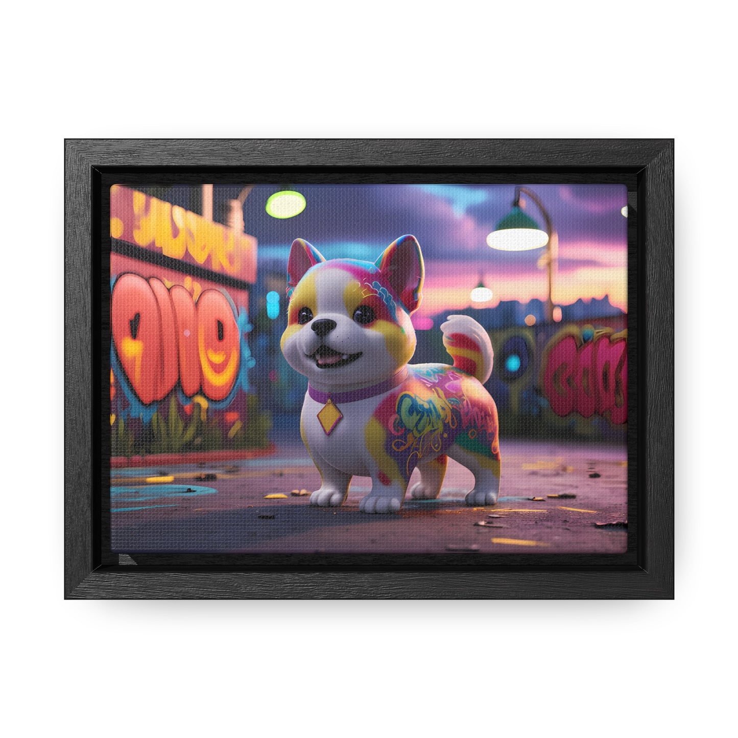 "Graffiti Pup in Neon Alley" - Gallery Canvas Wraps, Horizontal Frame