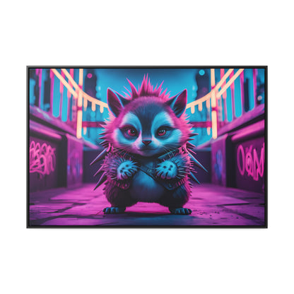 Punk Hedgehog in Neon City - Gallery Canvas Wraps, Horizontal Frame