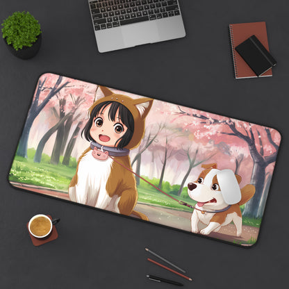 "Best Friends on a Spring Walk" - Desk Mat