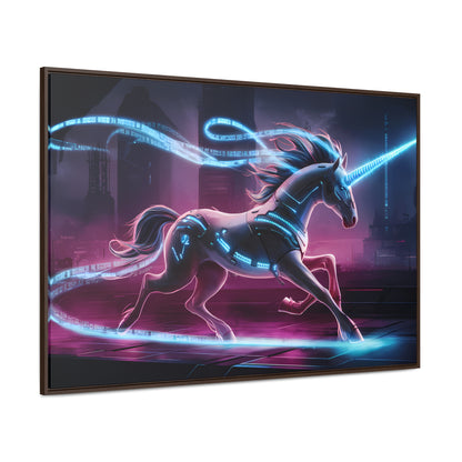 Cybernetic Unicorn in Neon Metropolis - Gallery Canvas Wraps, Horizontal Frame