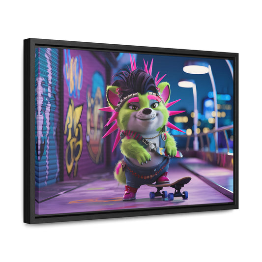 Punk Pup on a Neon Night - Gallery Canvas Wraps, Horizontal Frame