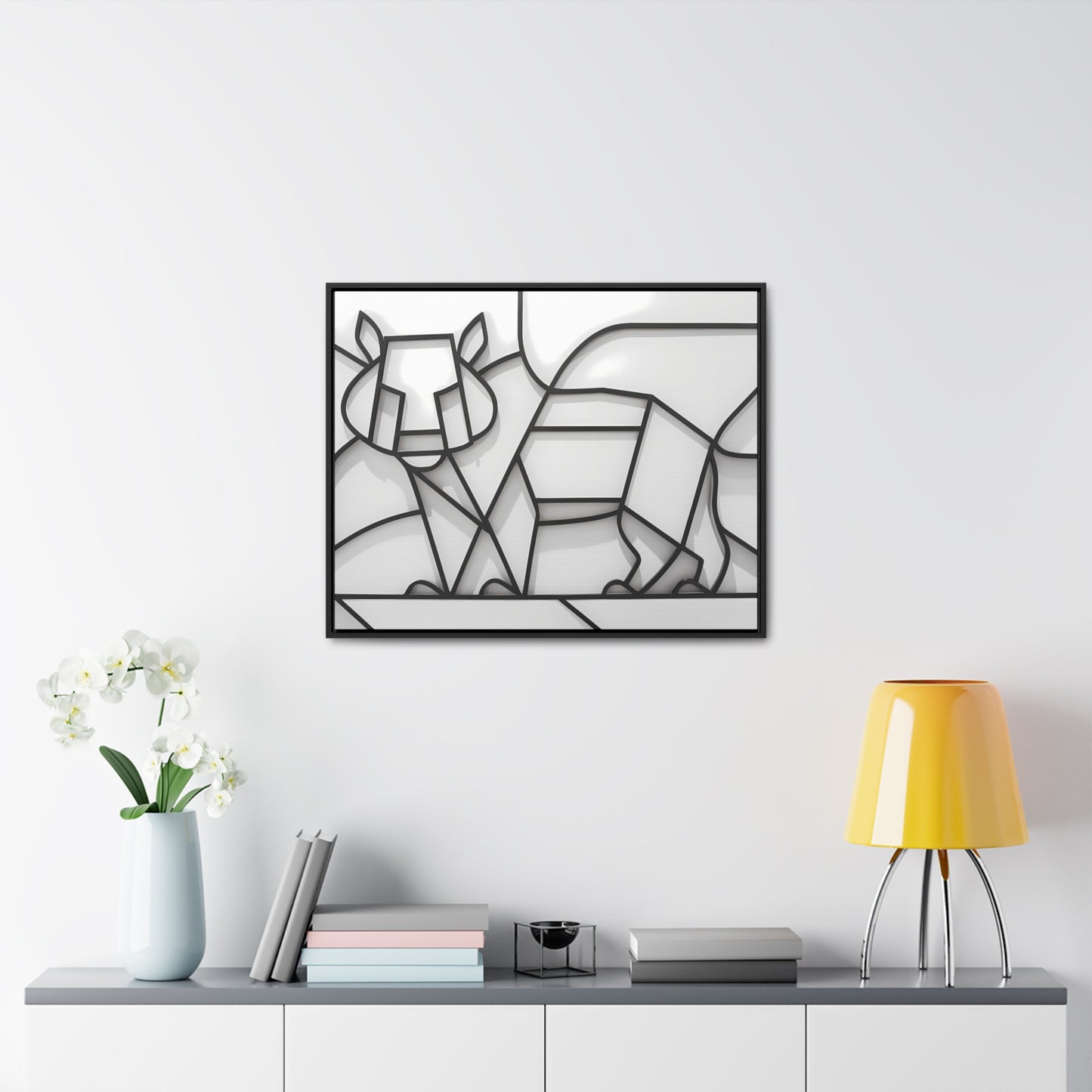 Geometric Rhino in Monochrome - Gallery Canvas Wraps, Horizontal Frame