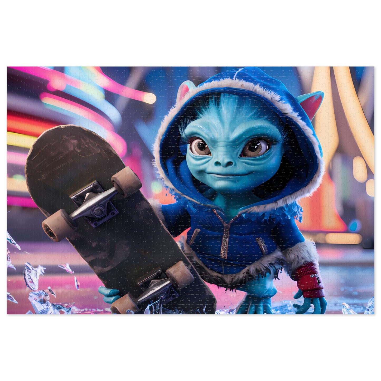 Skateboarding Alien in a Neon City - Jigsaw Puzzle (30, 110, 252, 500,1000-Piece)