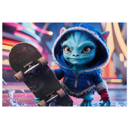 Skateboarding Alien in a Neon City - Jigsaw Puzzle (30, 110, 252, 500,1000-Piece)