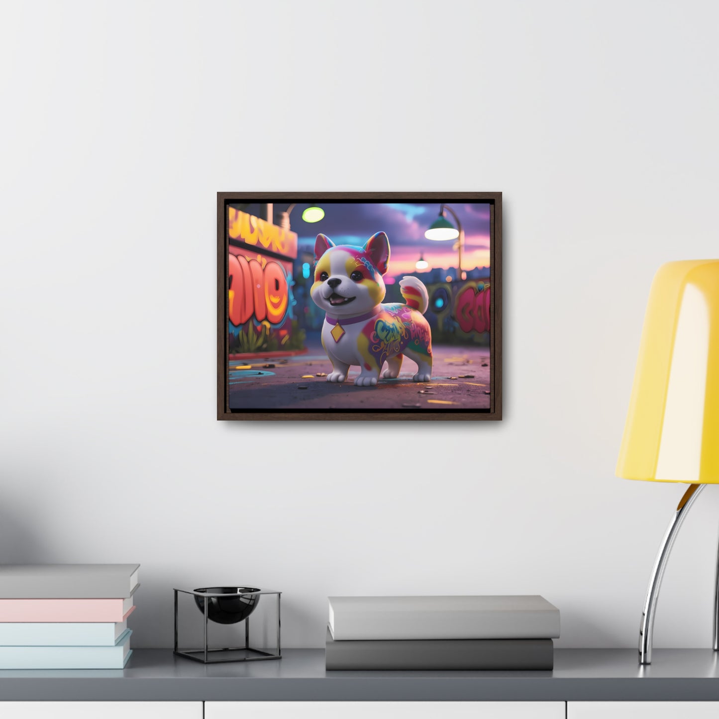 "Graffiti Pup in Neon Alley" - Gallery Canvas Wraps, Horizontal Frame