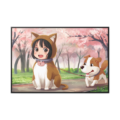 Blossom Walk with My Furry Friends - Gallery Canvas Wraps, Horizontal Frame