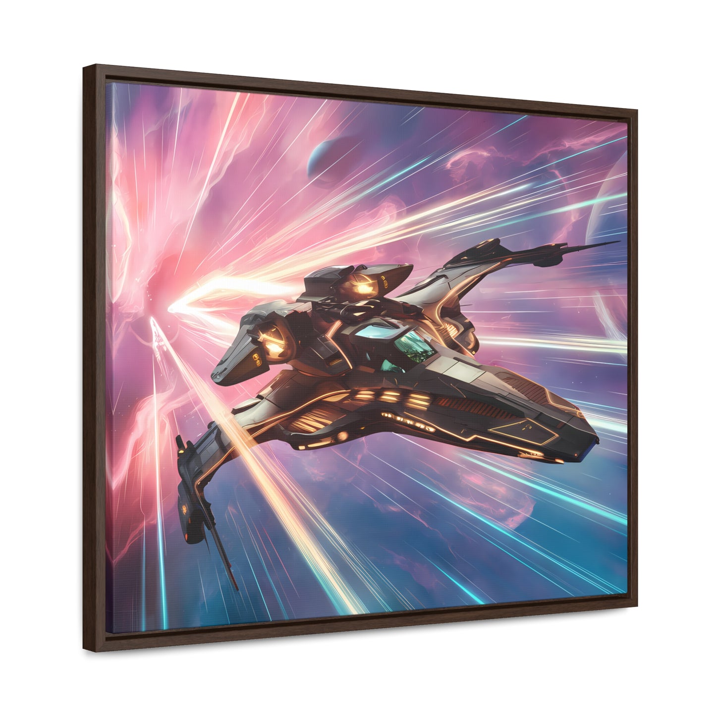 "Starship Through the Cosmic Rift" - Gallery Canvas Wraps, Horizontal Frame