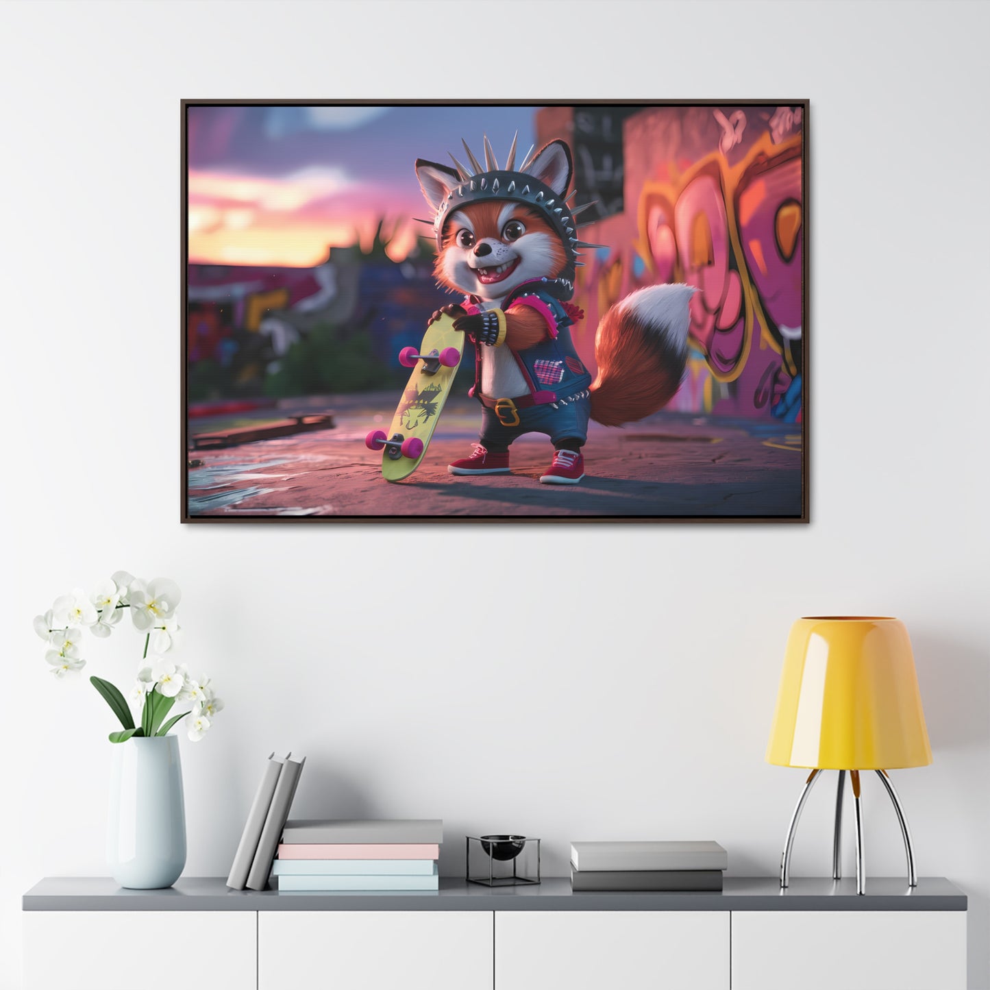 "Punk Skater Fox at Sunset" - Gallery Canvas Wraps, Horizontal Frame