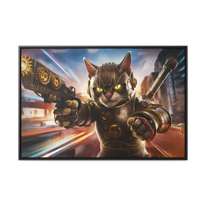 Cyberpunk Cat Warrior - Gallery Canvas Wraps, Horizontal Frame