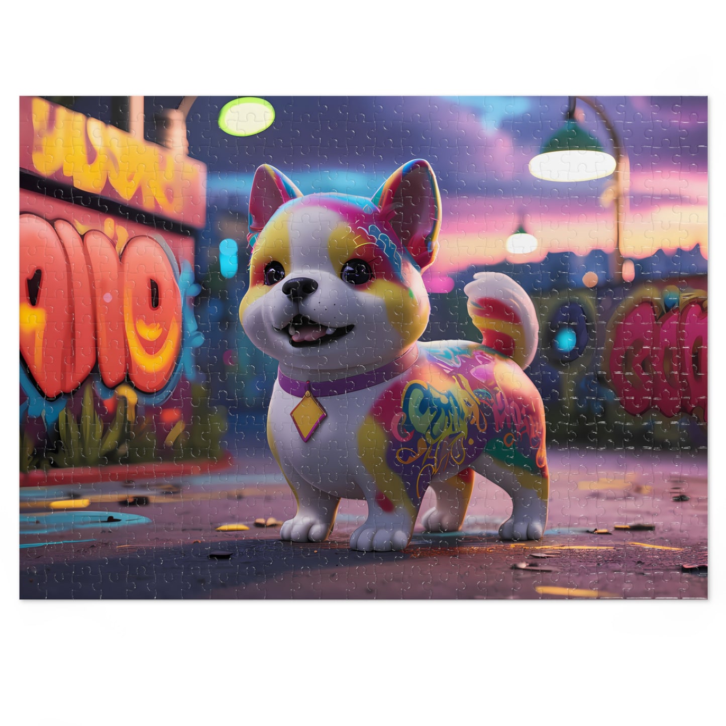 Urban Paws: Graffiti Pup at Dusk - Jigsaw Puzzle (30, 110, 252, 500,1000-Piece)