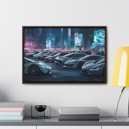 "Midnight Car Meet in Neon City" - Gallery Canvas Wraps, Horizontal Frame