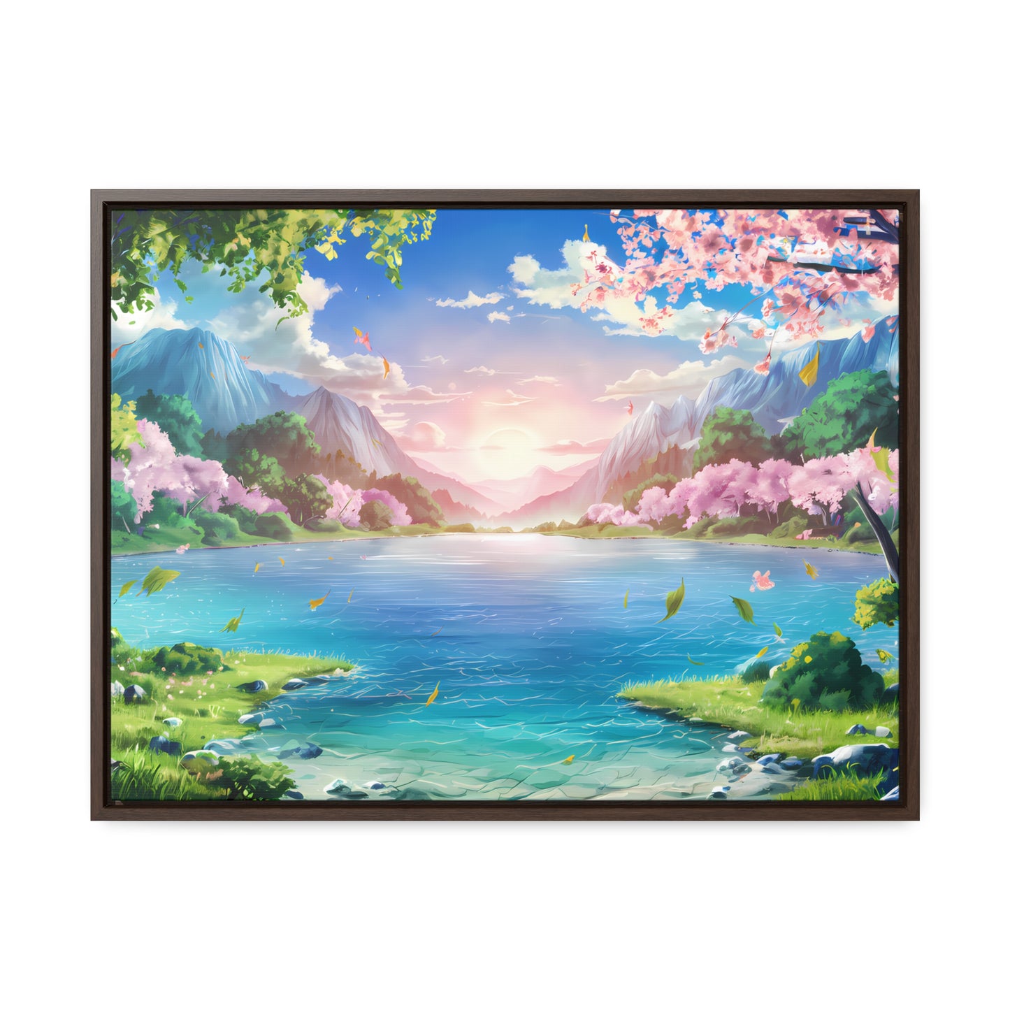 Serene Sunrise Over Blossoming Lake - Gallery Canvas Wraps, Horizontal Frame