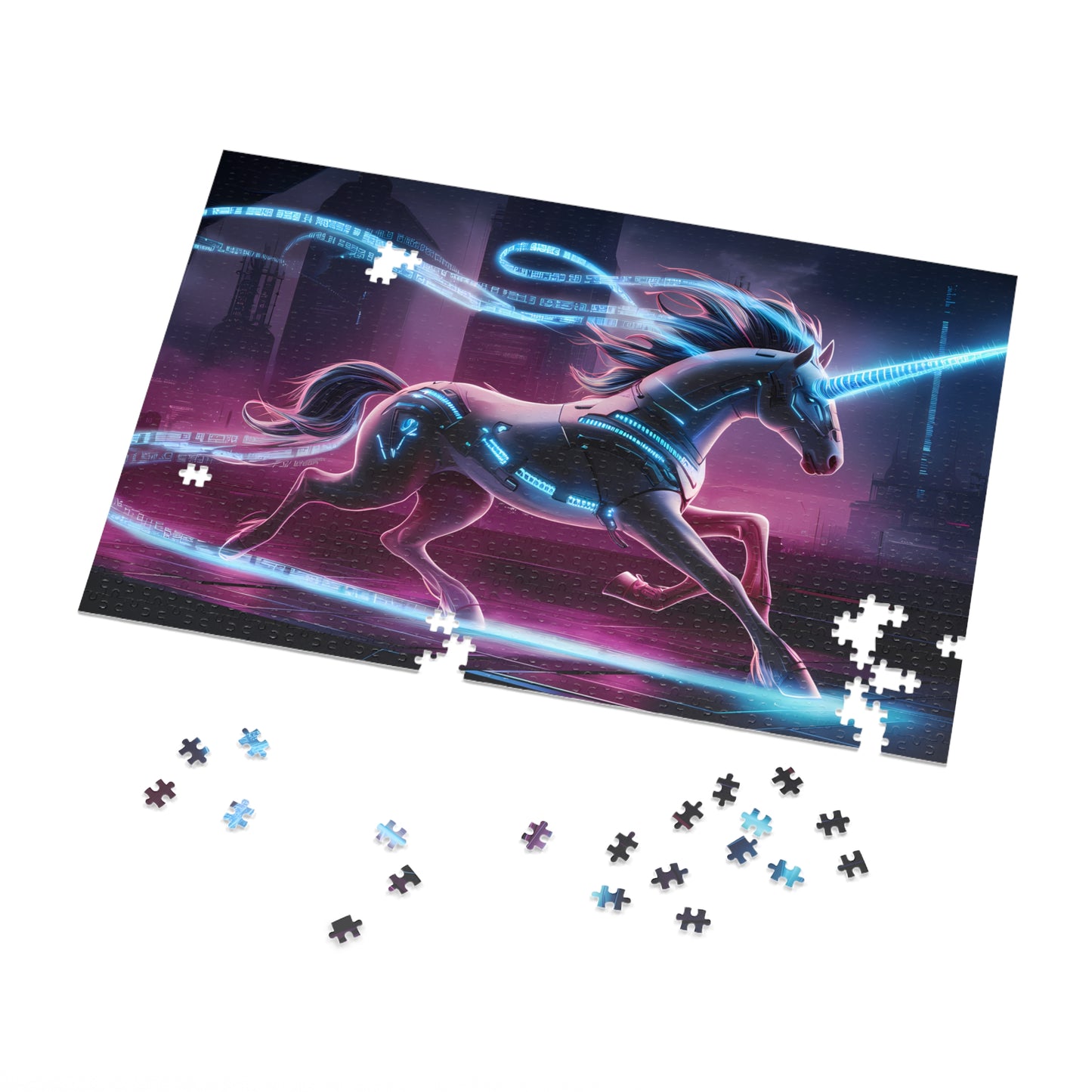 Cyber Unicorn in the Neon City - Jigsaw Puzzle (30, 110, 252, 500,1000-Piece)