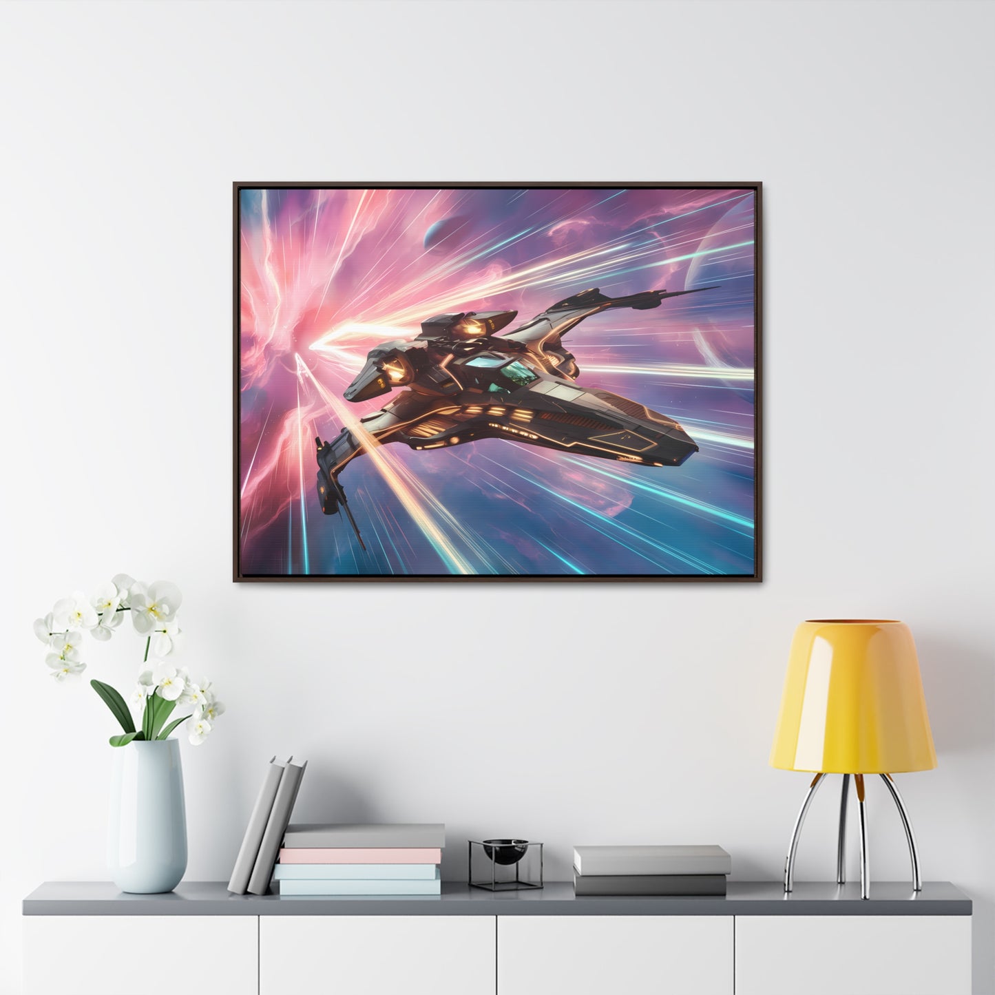 "Starship Through the Cosmic Rift" - Gallery Canvas Wraps, Horizontal Frame