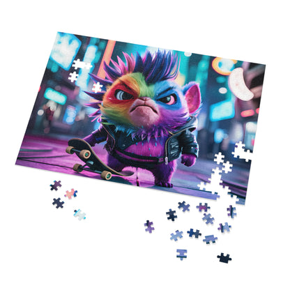 Punk Rock Skater Feline in Neon City - Jigsaw Puzzle (30, 110, 252, 500,1000-Piece)