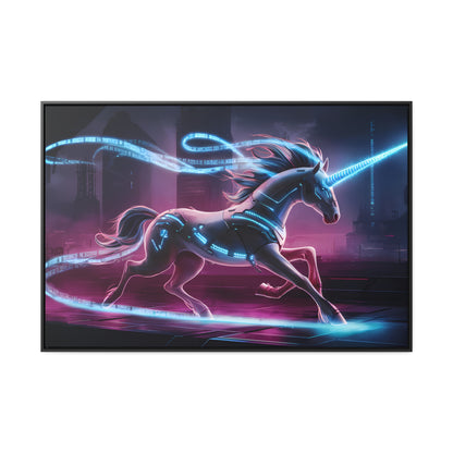 Cybernetic Unicorn in Neon Metropolis - Gallery Canvas Wraps, Horizontal Frame