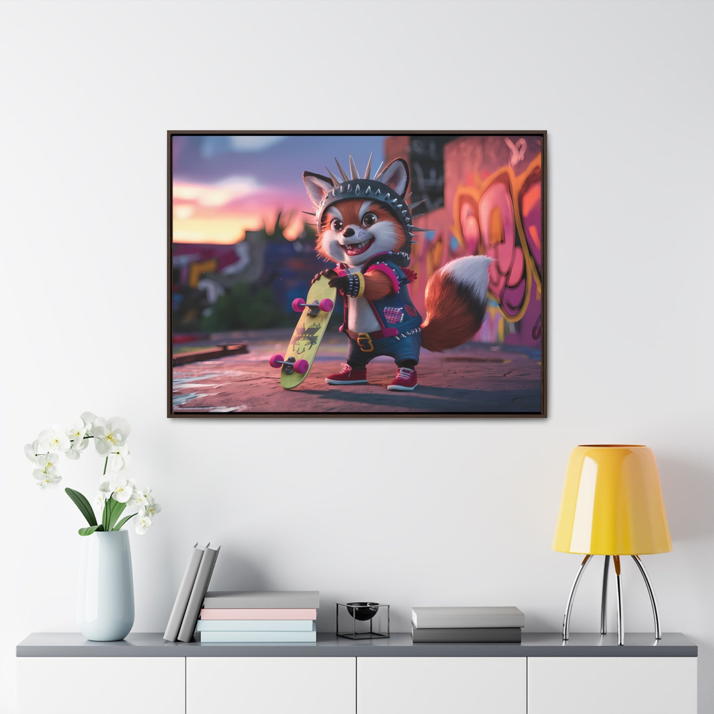 "Punk Skater Fox at Sunset" - Gallery Canvas Wraps, Horizontal Frame