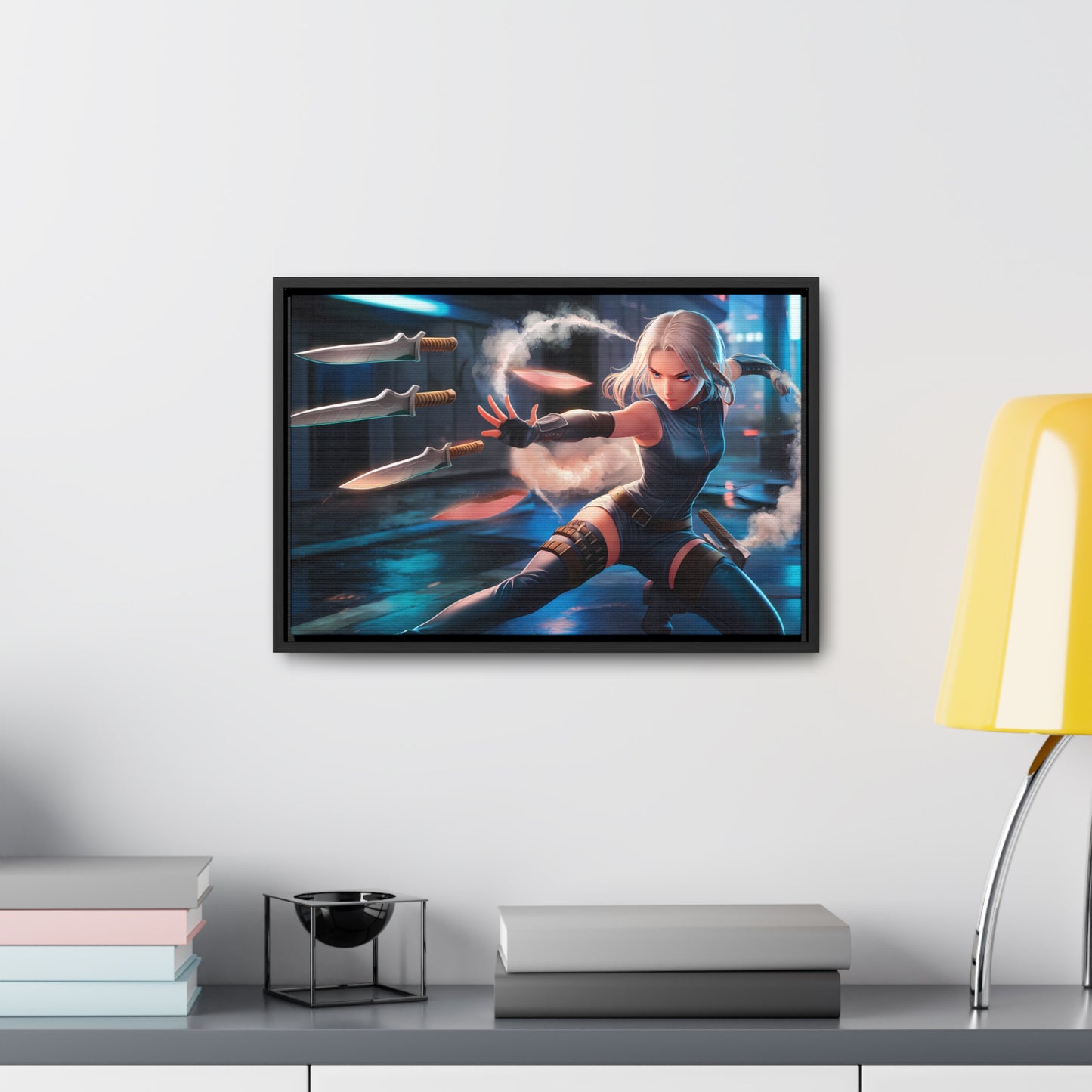 Blade Dancer in the Neon Shadows - Gallery Canvas Wraps, Horizontal Frame