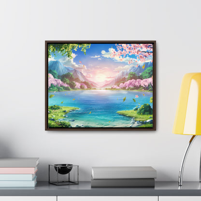 Serene Sunrise Over Blossoming Lake - Gallery Canvas Wraps, Horizontal Frame