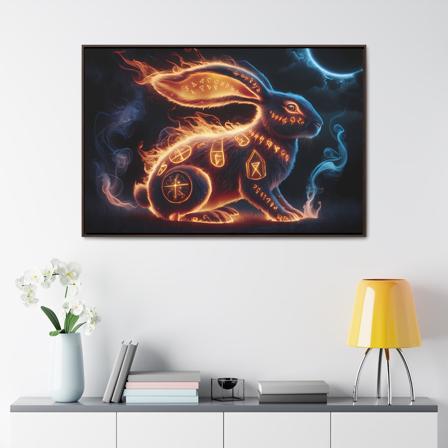 Runic Flame Rabbit - Gallery Canvas Wraps, Horizontal Frame