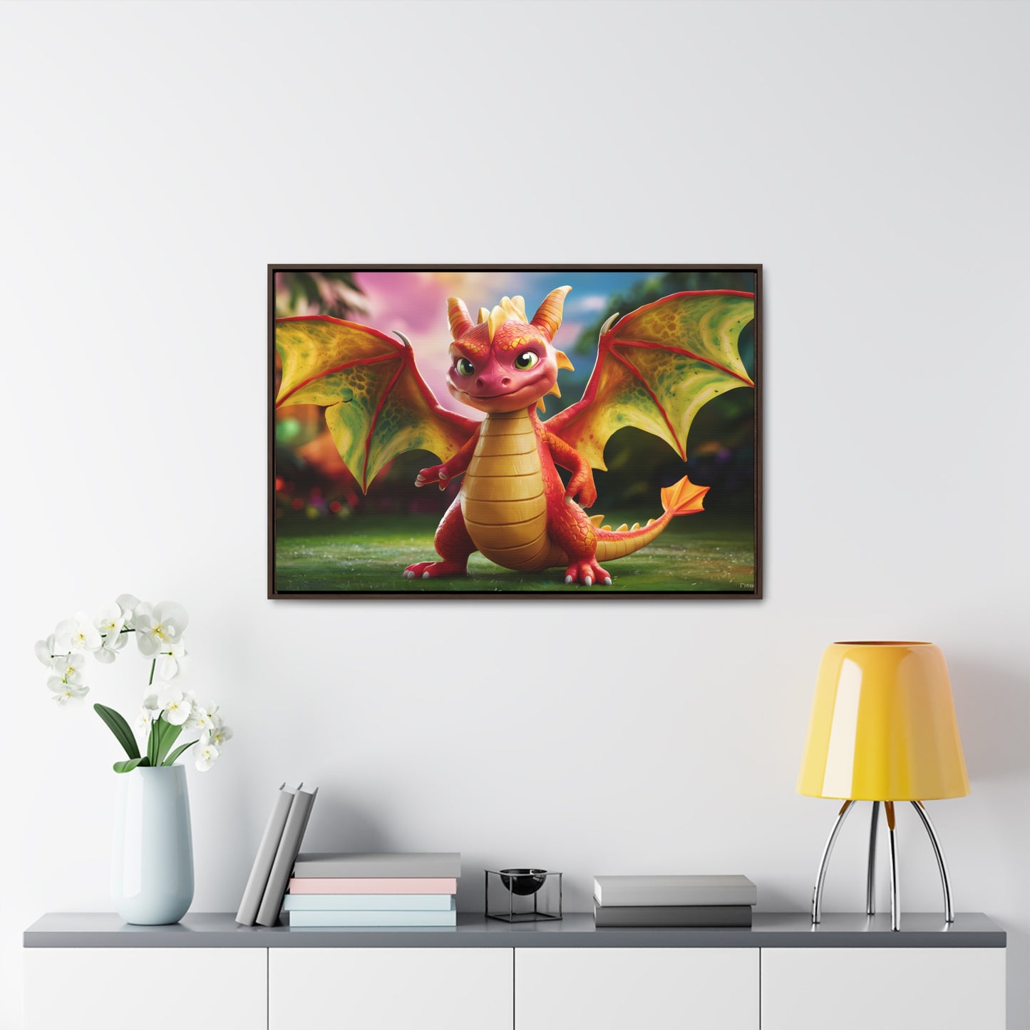 "Playful Baby Dragon in a Magical Forest" - Gallery Canvas Wraps, Horizontal Frame