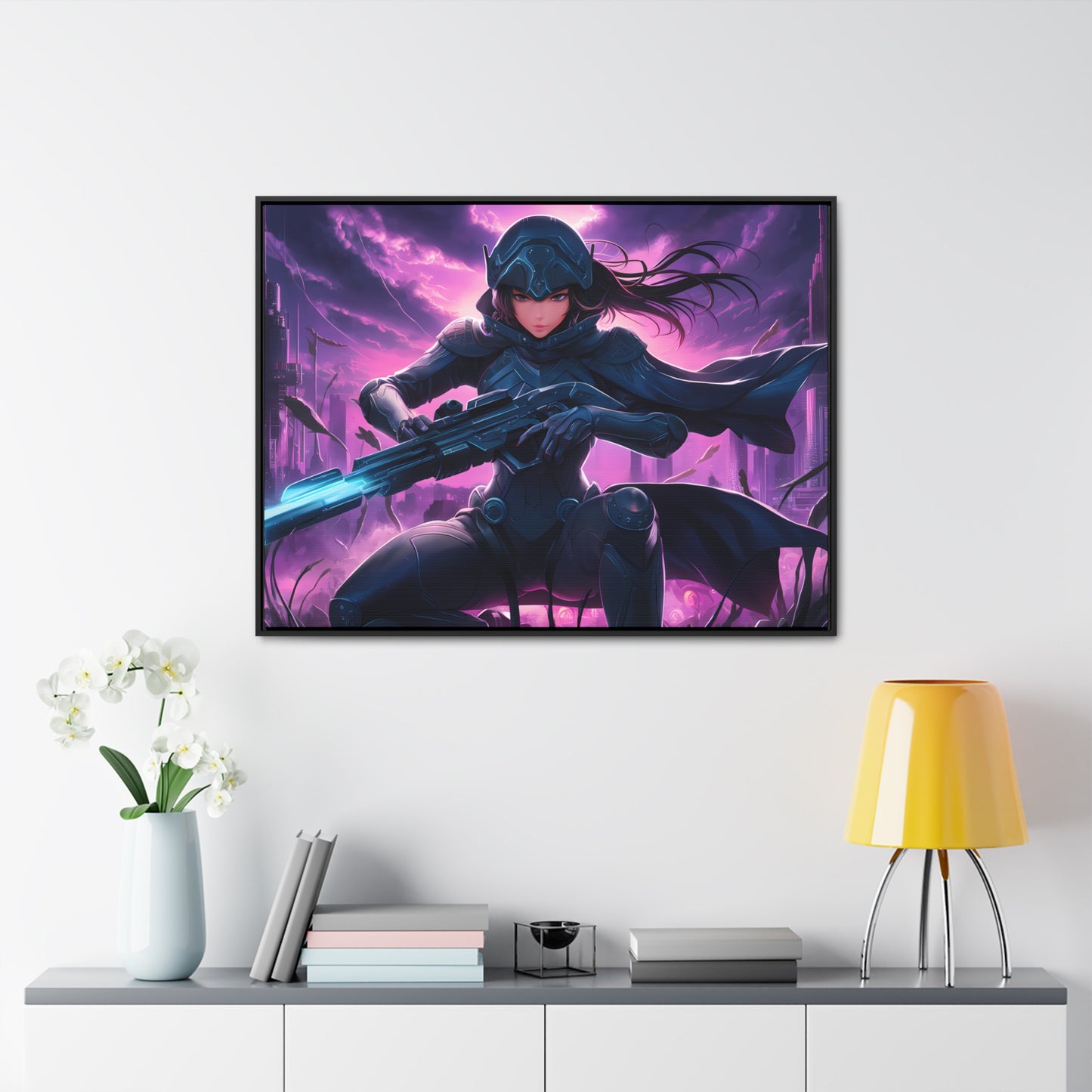 Shadow Sentinel: Neon Hunter - Gallery Canvas Wraps, Horizontal Frame