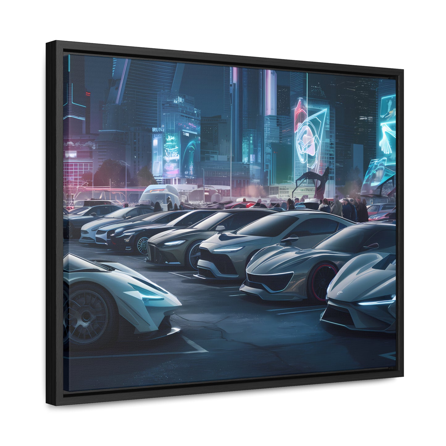 "Midnight Car Meet in Neon City" - Gallery Canvas Wraps, Horizontal Frame