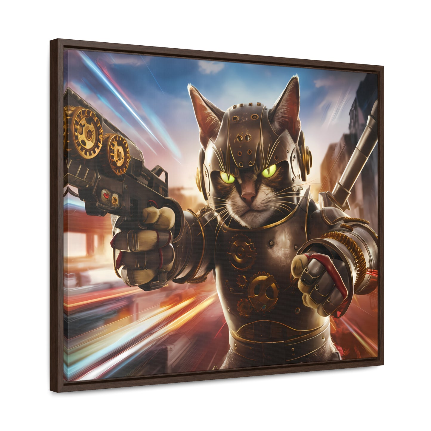 Cyberpunk Cat Warrior - Gallery Canvas Wraps, Horizontal Frame