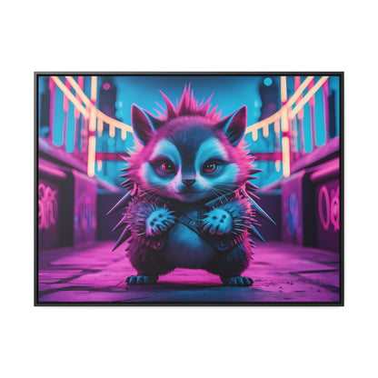 Punk Hedgehog in Neon City - Gallery Canvas Wraps, Horizontal Frame