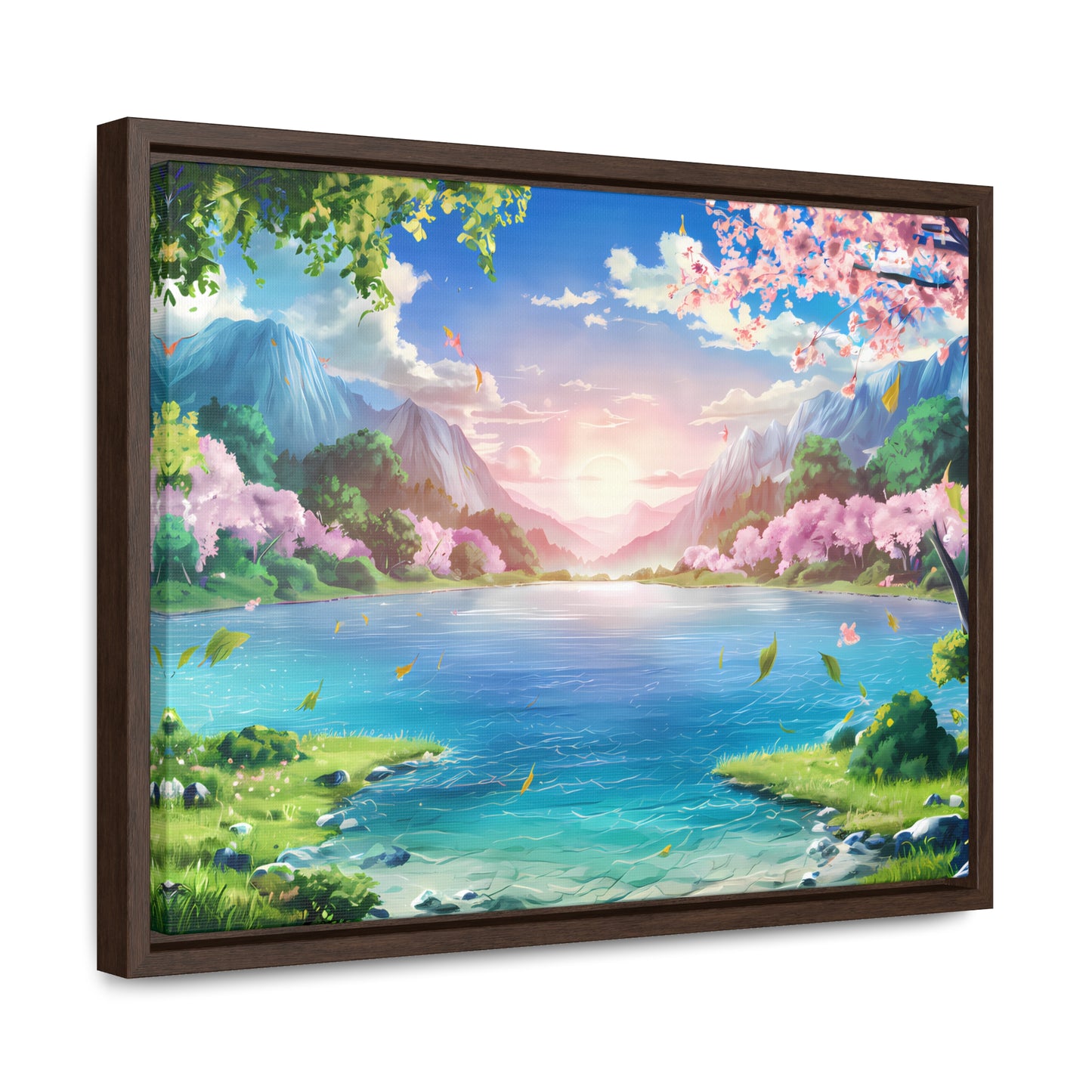 Serene Sunrise Over Blossoming Lake - Gallery Canvas Wraps, Horizontal Frame