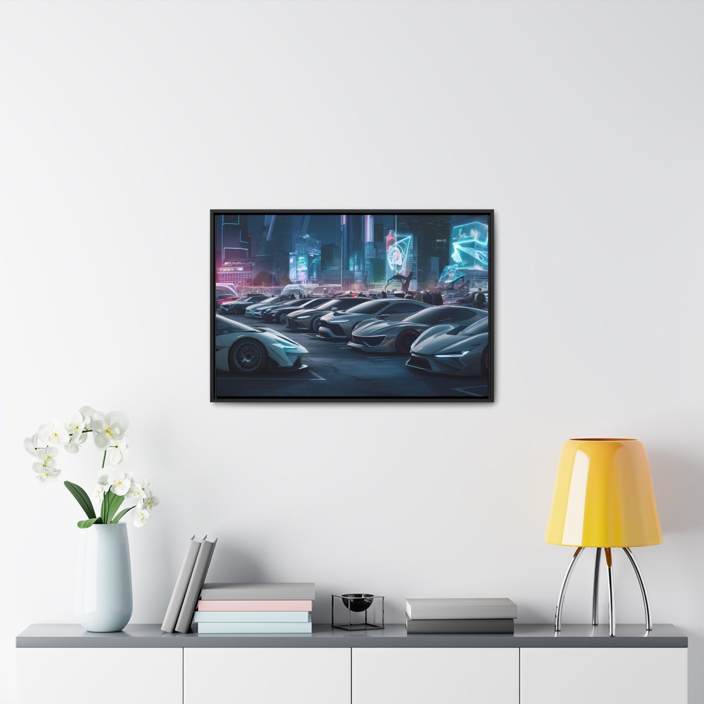 "Midnight Car Meet in Neon City" - Gallery Canvas Wraps, Horizontal Frame