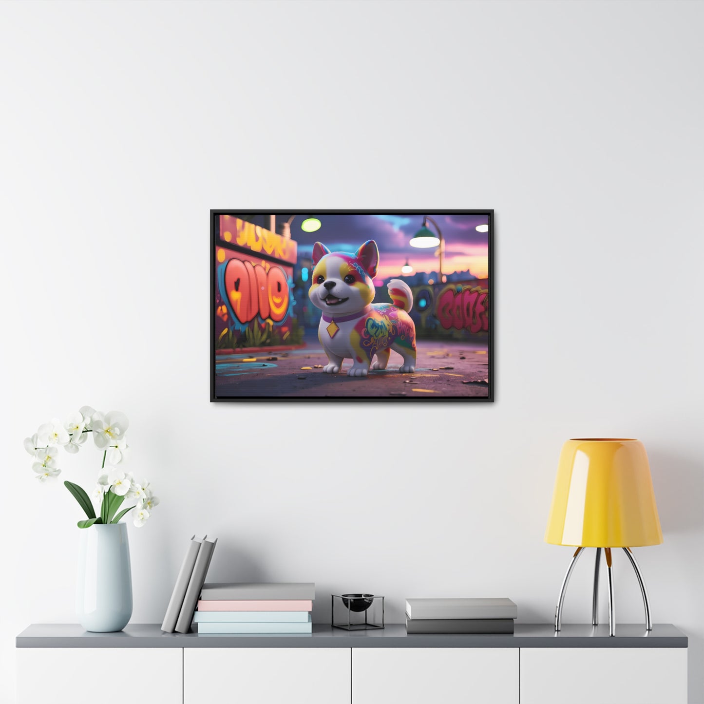 "Graffiti Pup in Neon Alley" - Gallery Canvas Wraps, Horizontal Frame