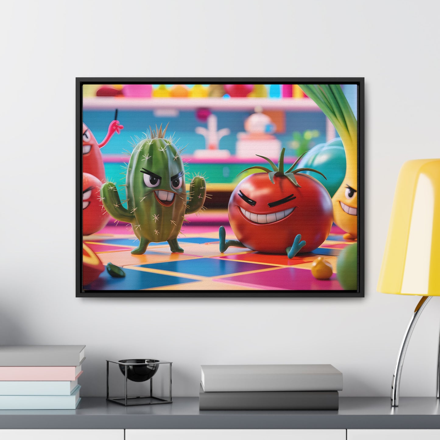 "Kitchen Showdown: The Produce Gang" - Gallery Canvas Wraps, Horizontal Frame