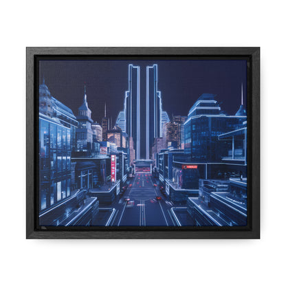 Neon Cityscape at Midnight - Gallery Canvas Wraps, Horizontal Frame