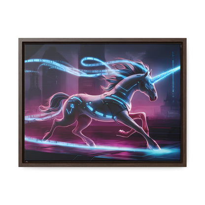 Cybernetic Unicorn in Neon Metropolis - Gallery Canvas Wraps, Horizontal Frame