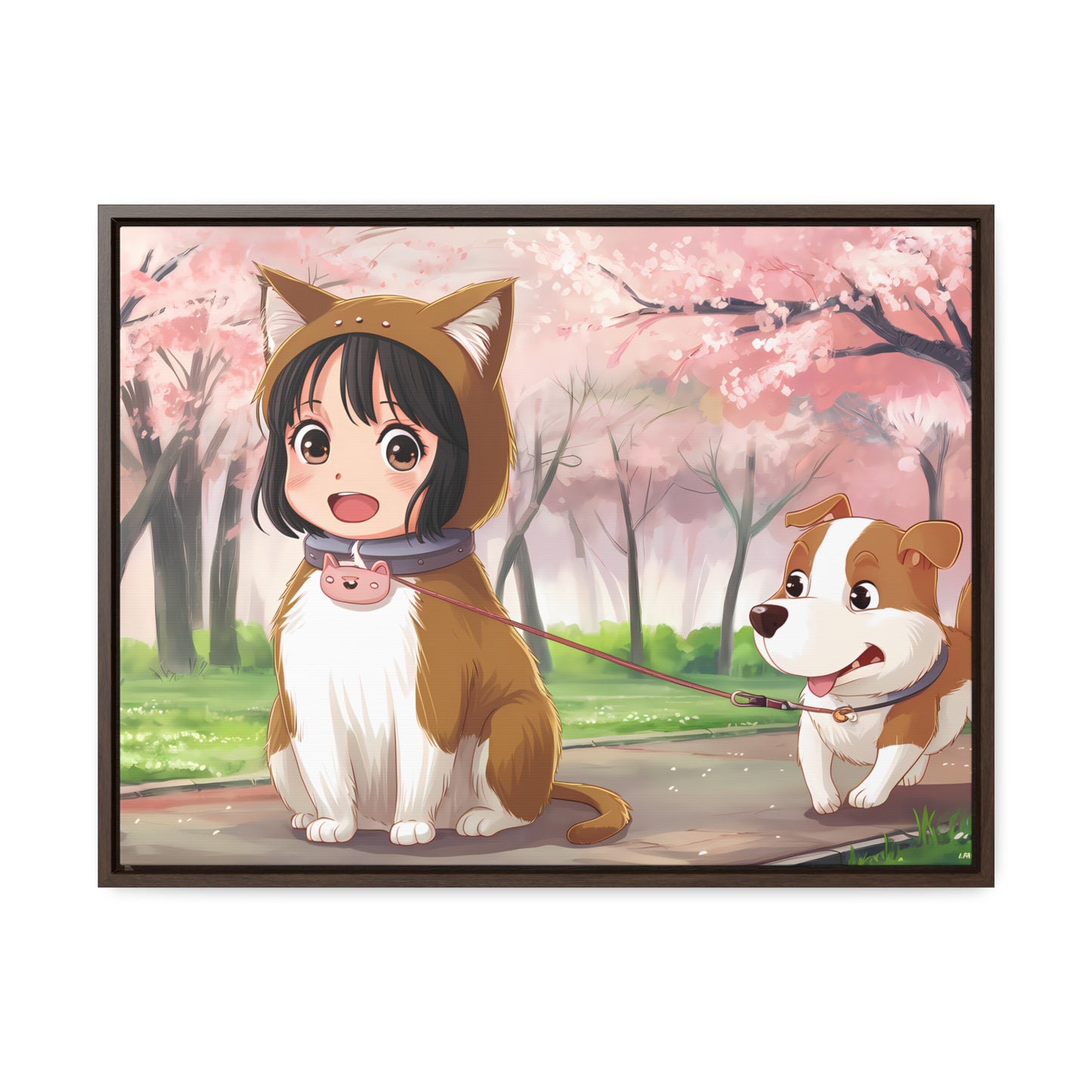 Blossom Walk with My Furry Friends - Gallery Canvas Wraps, Horizontal Frame