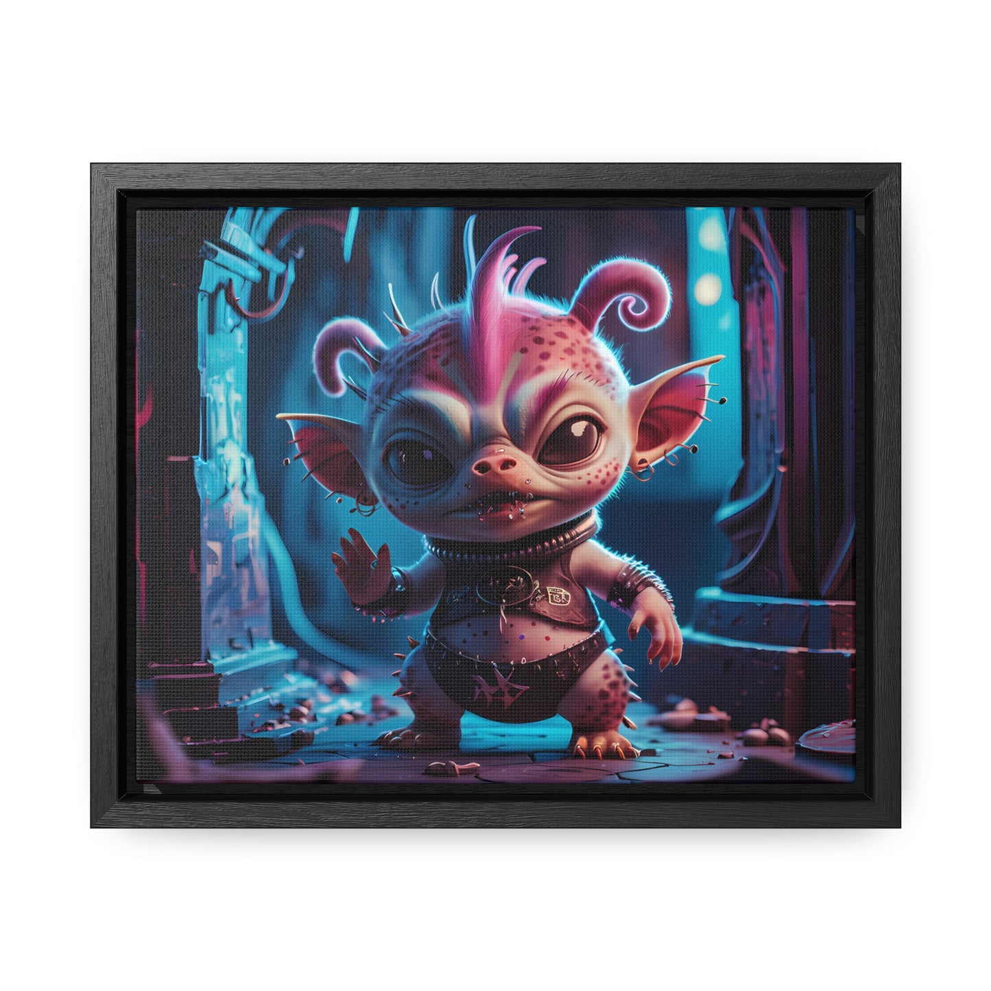 "Punk Goblin in Neon Alley" - Gallery Canvas Wraps, Horizontal Frame