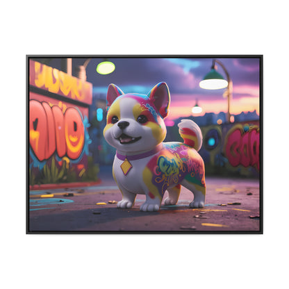 "Graffiti Pup in Neon Alley" - Gallery Canvas Wraps, Horizontal Frame