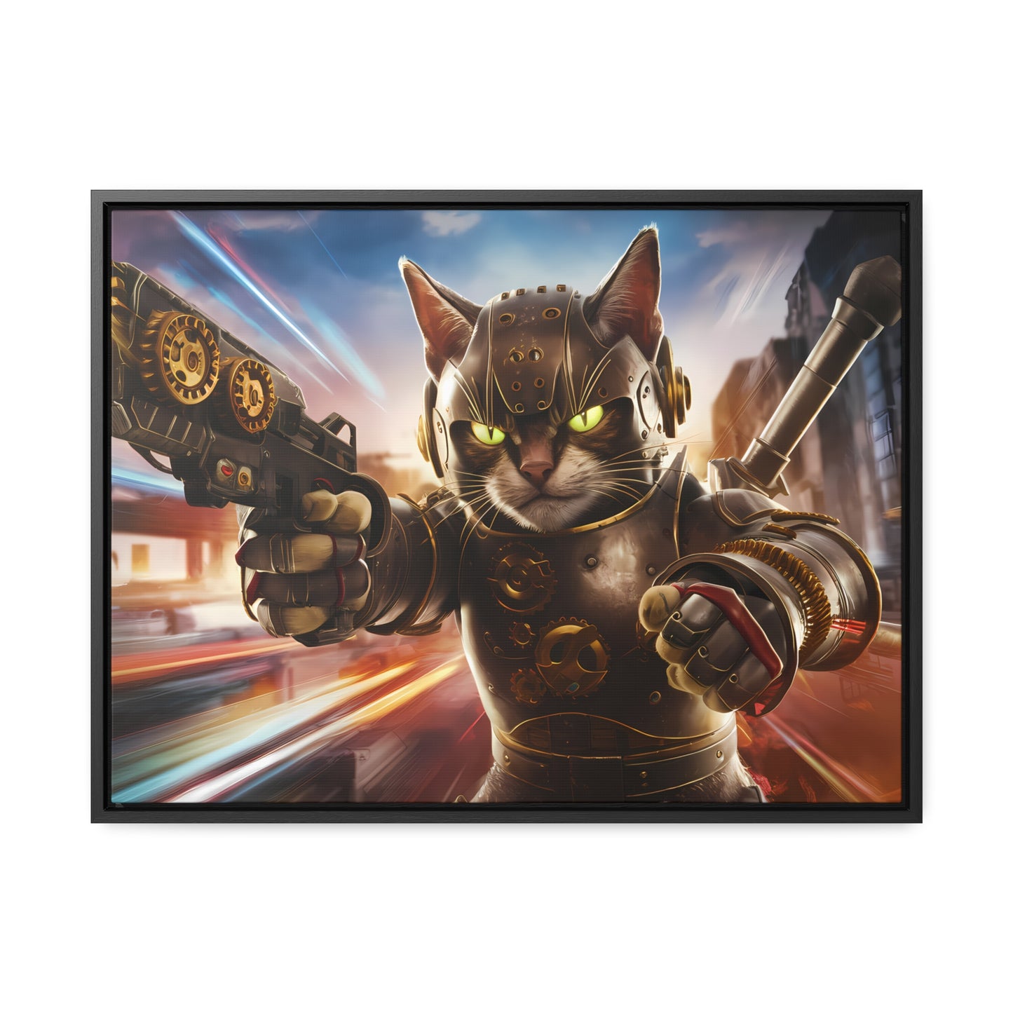 Cyberpunk Cat Warrior - Gallery Canvas Wraps, Horizontal Frame