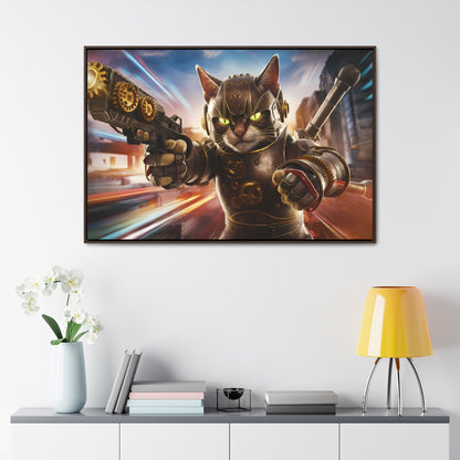 Cyberpunk Cat Warrior - Gallery Canvas Wraps, Horizontal Frame