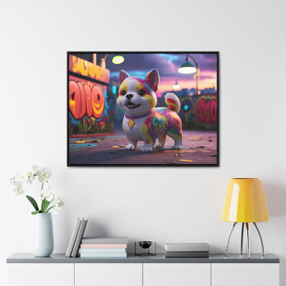 "Graffiti Pup in Neon Alley" - Gallery Canvas Wraps, Horizontal Frame