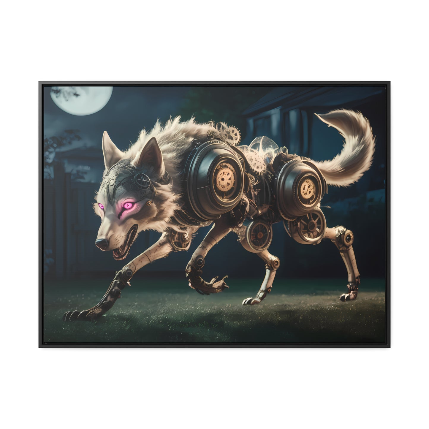 Cyberwolf Under the Moon - Gallery Canvas Wraps, Horizontal Frame