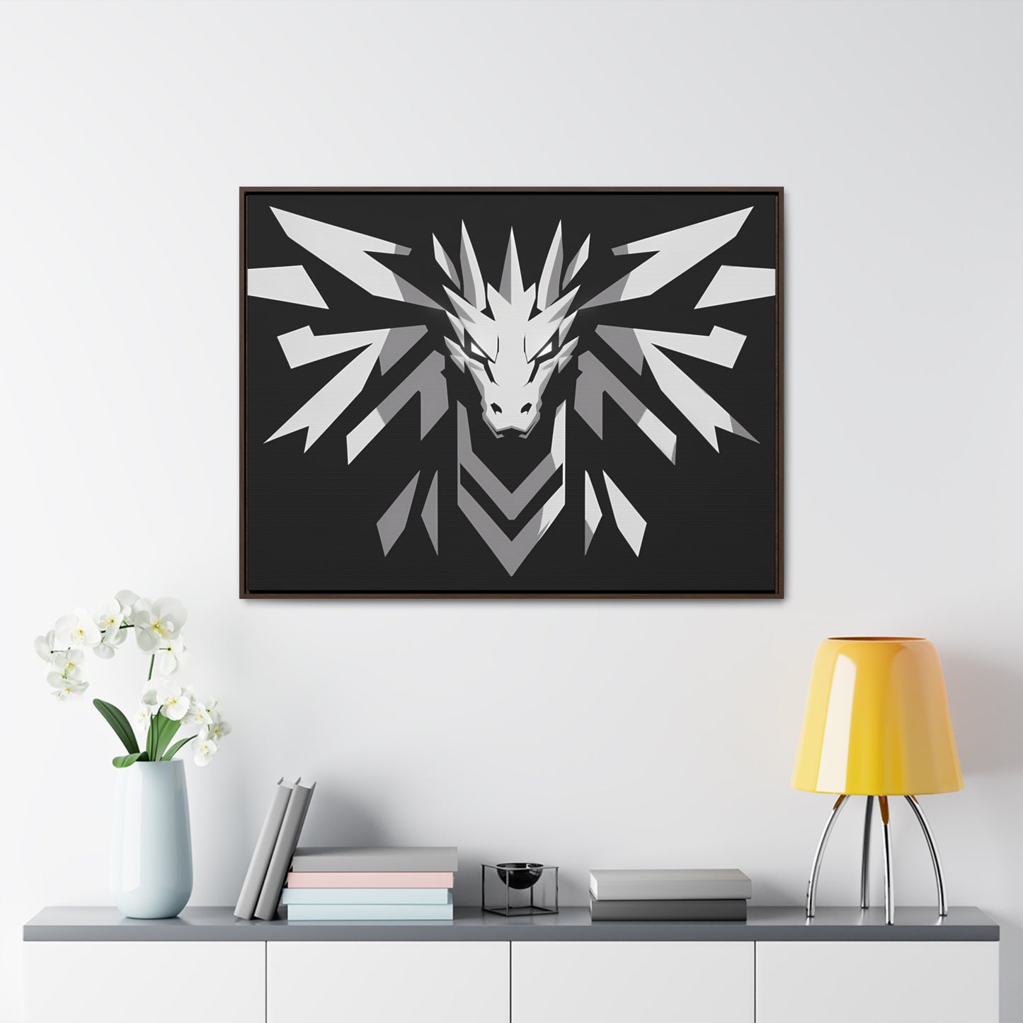 "Silver Dragon Crest" - Gallery Canvas Wraps, Horizontal Frame