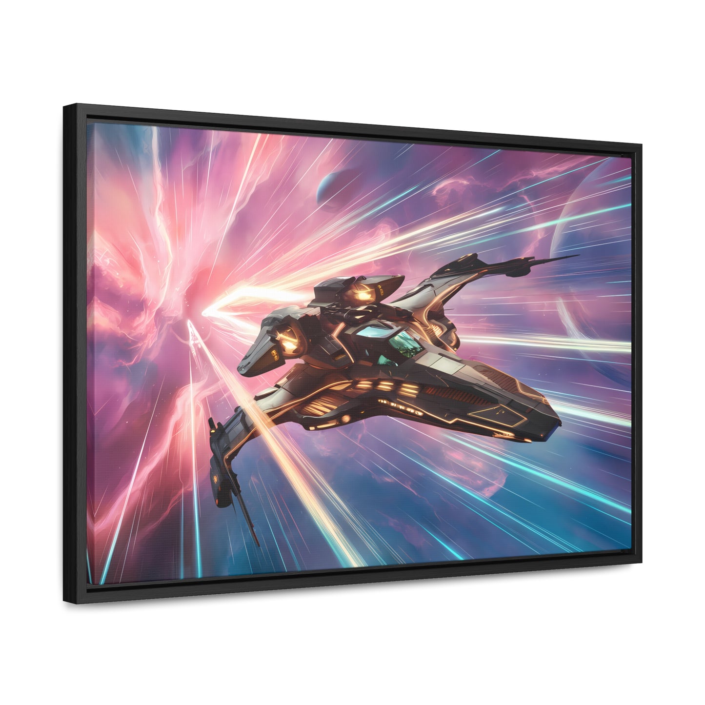 "Starship Through the Cosmic Rift" - Gallery Canvas Wraps, Horizontal Frame