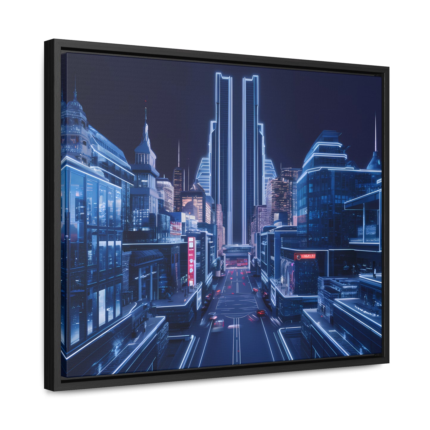 Neon Cityscape at Midnight - Gallery Canvas Wraps, Horizontal Frame