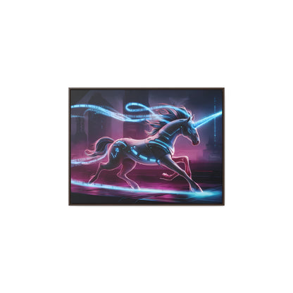 Cybernetic Unicorn in Neon Metropolis - Gallery Canvas Wraps, Horizontal Frame