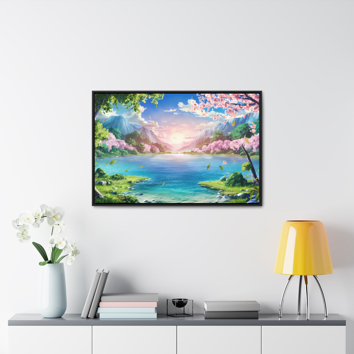 Serene Sunrise Over Blossoming Lake - Gallery Canvas Wraps, Horizontal Frame