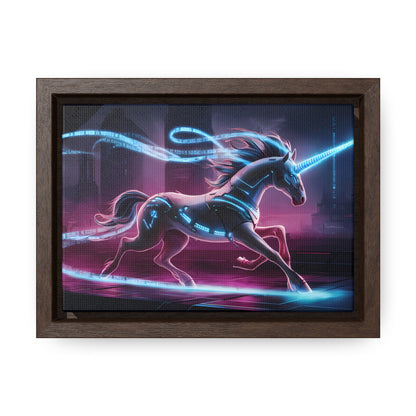 Cybernetic Unicorn in Neon Metropolis - Gallery Canvas Wraps, Horizontal Frame